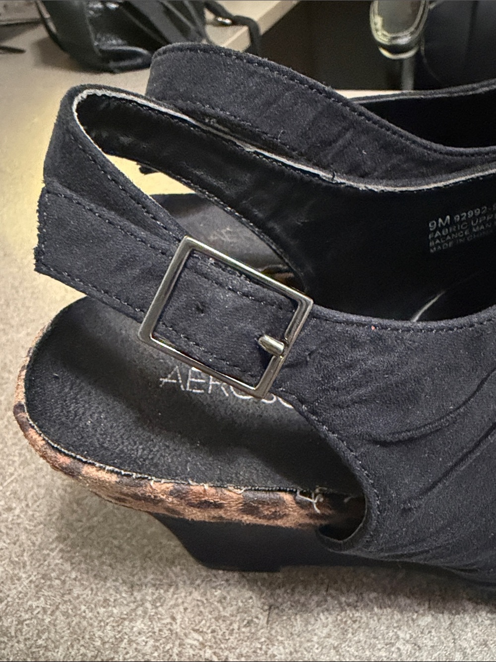 Aerosoles Black Ruched Fabric Wedge Sandals w/ Leopard Trim – Size 9 - Picture 11 of 13